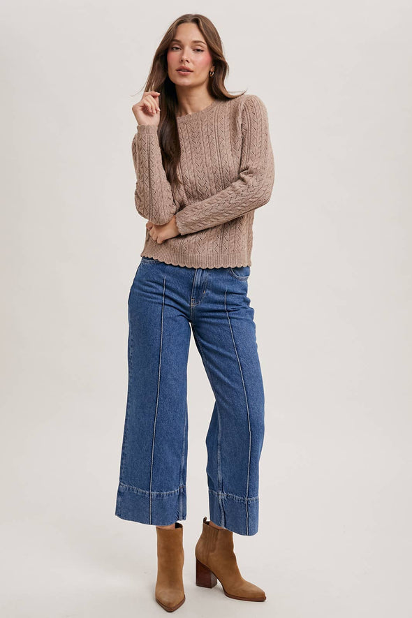 Scallop Edge Sweater - Latte