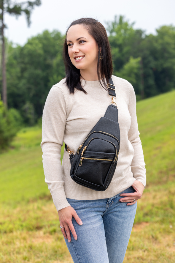 Leah Vegan Leather Sling Bag - Black