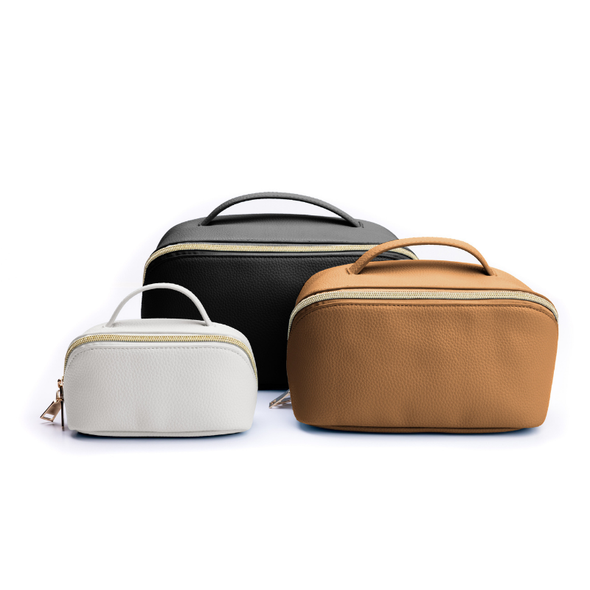Set of 3 Cosmetic Bags - Black / Tan / Ivory