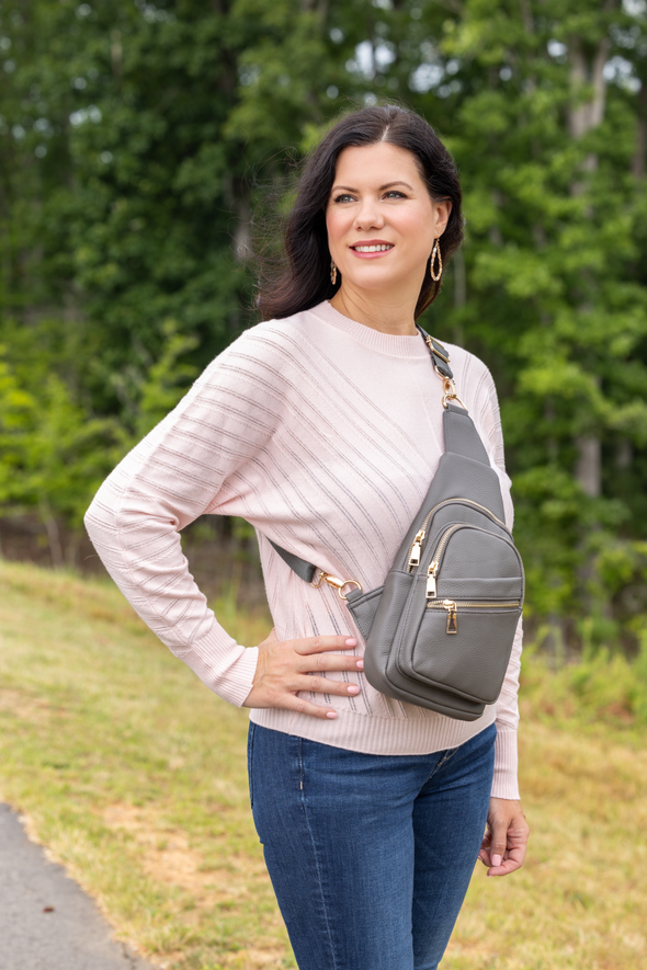 Leah Vegan Leather Sling Bag - Gray