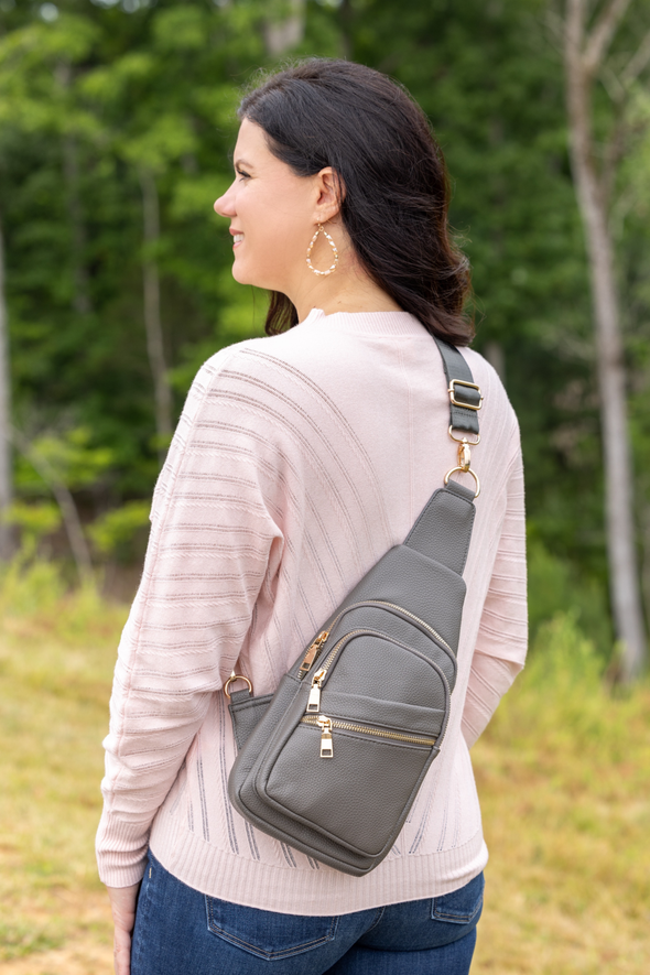Leah Vegan Leather Sling Bag - Gray