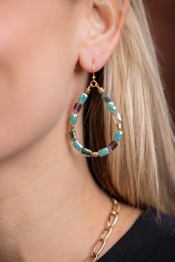 Faceted Teardrop Earrings - Green