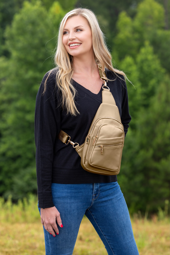 Leah Vegan Leather Sling Bag - Taupe