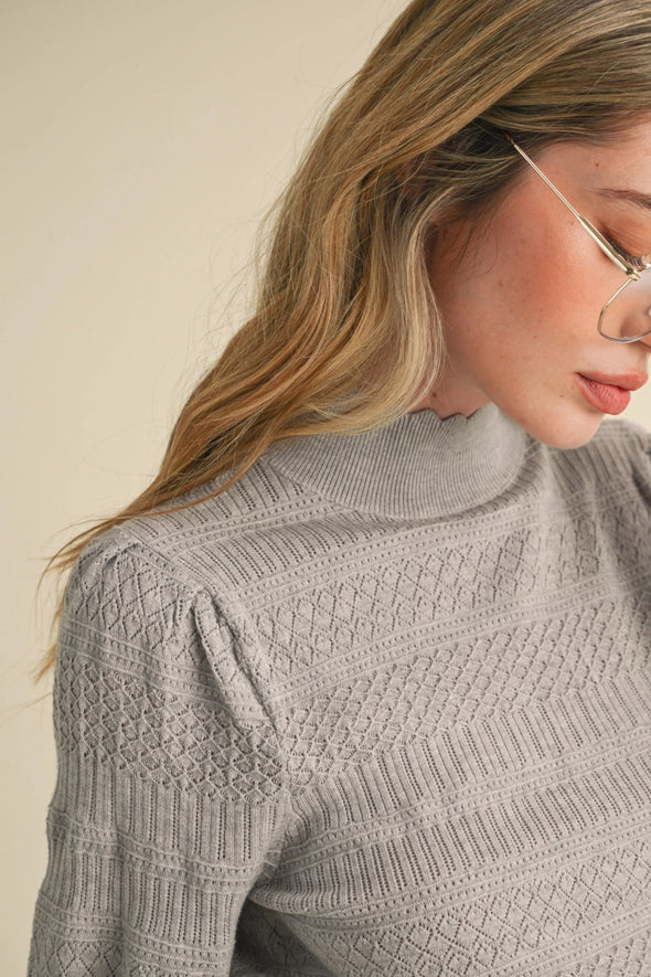 Pointelle Mockneck Sweater - Gray