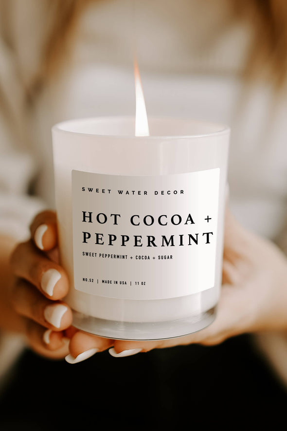 Hot Cocoa and Peppermint 11 oz Soy Candle - Holiday Decor