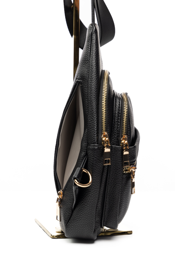 Leah Vegan Leather Sling Bag - Black