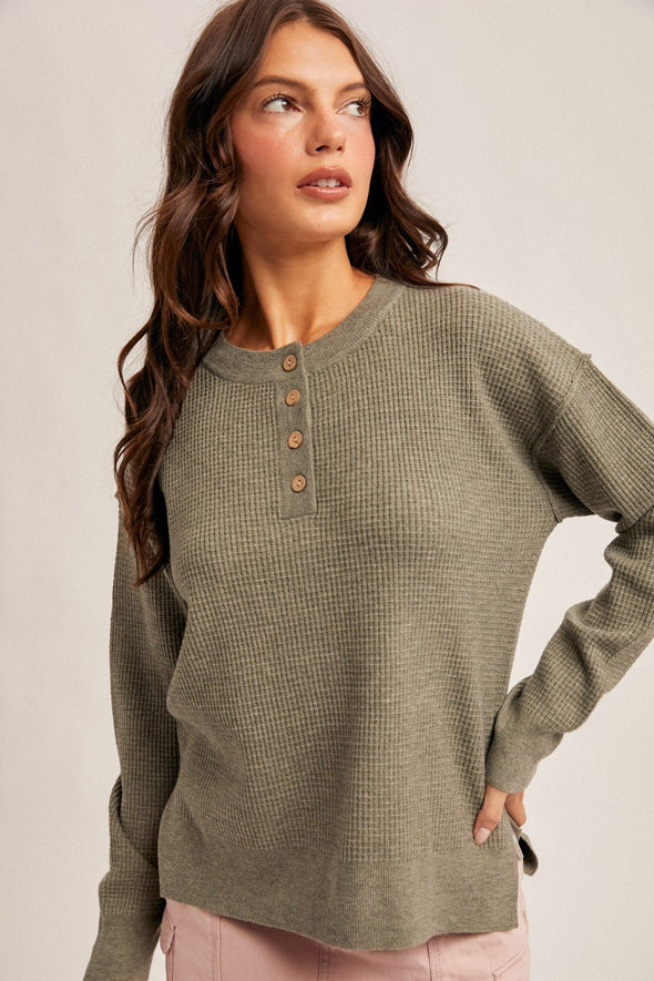 Waffle Sweater Knit - Olive