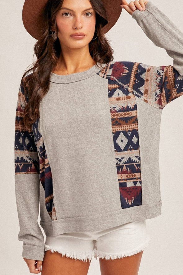 Nordic Knit Top - Gray / Navy Multi