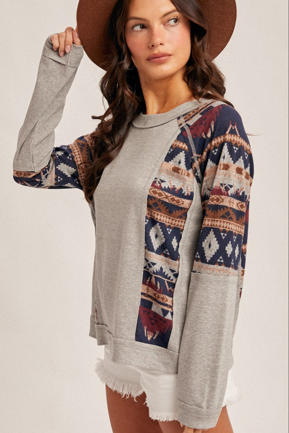 Nordic Knit Top - Gray / Navy Multi