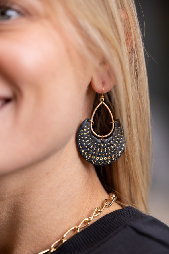 Faux Leather Earrings - Black