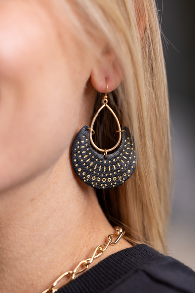 Faux Leather Earrings - Black
