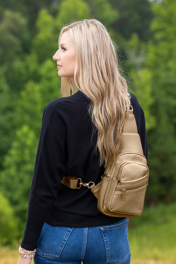 Leah Vegan Leather Sling Bag - Taupe