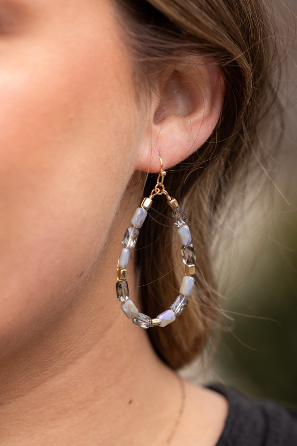 Faceted Teardrop Earrings - Gray