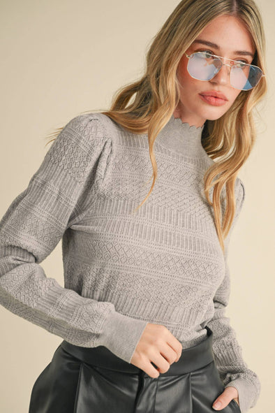 Pointelle Mockneck Sweater - Gray