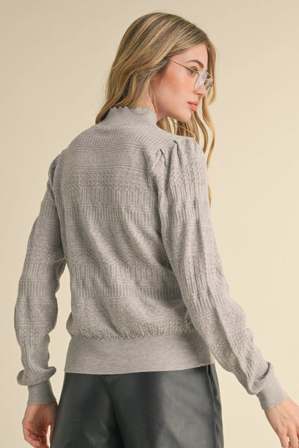 Pointelle Mockneck Sweater - Gray