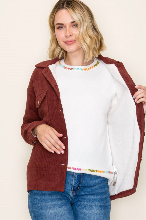 Corduroy Shirt Jacket - Burgundy