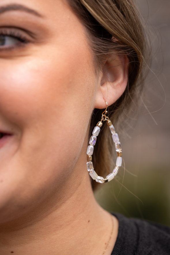 Faceted Teardrop Earrings - White