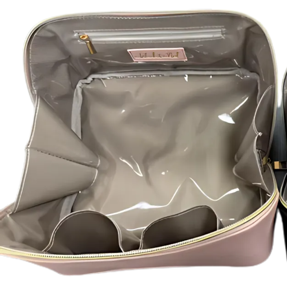 Set of 3 Cosmetic Bags - Pink / Ivory / Gray