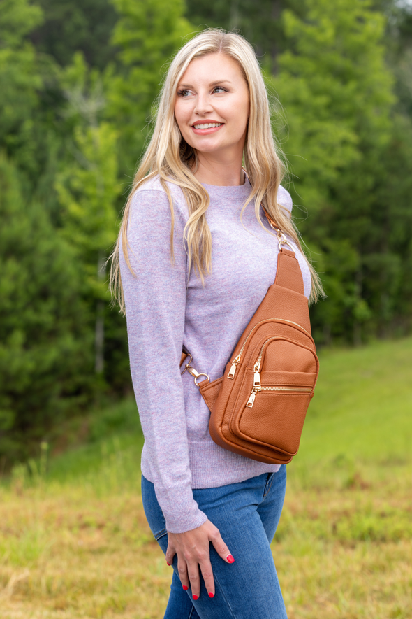 Leah Vegan Leather Sling Bag - Tan