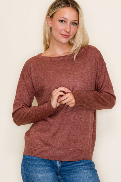 Lightweight Faux Cashmere Boatneck - Rust
