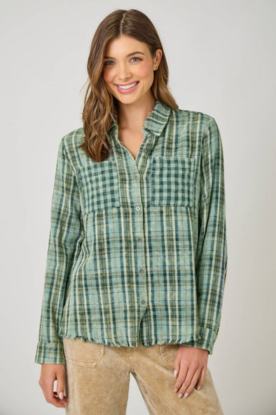 Washed Plaid Shirt: Green