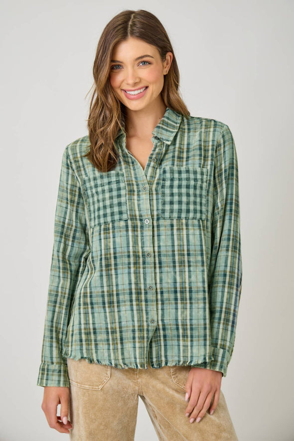 Washed Plaid Shirt: Green
