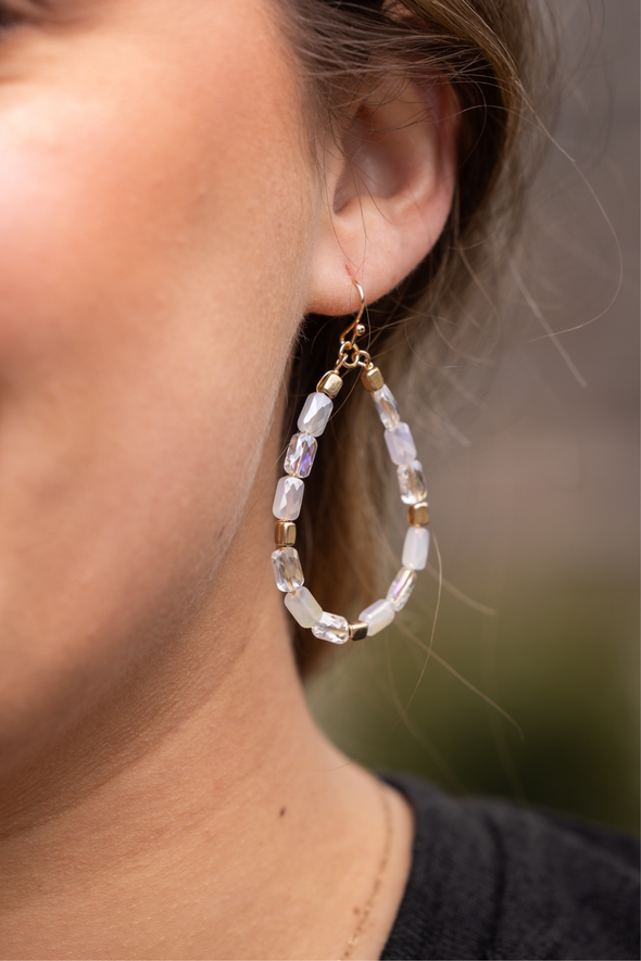 Faceted Teardrop Earrings - White