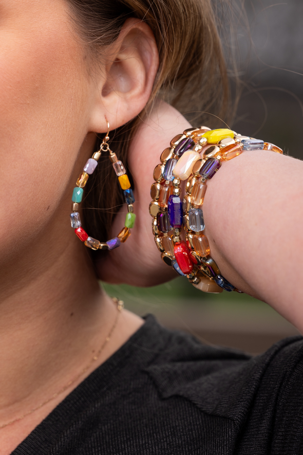 Faceted Teardrop Earrings - Multi