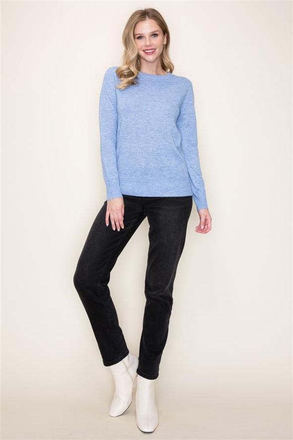 Lightweight Faux Cashmere Crewneck - Blue