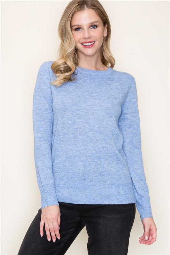 Lightweight Faux Cashmere Crewneck - Blue