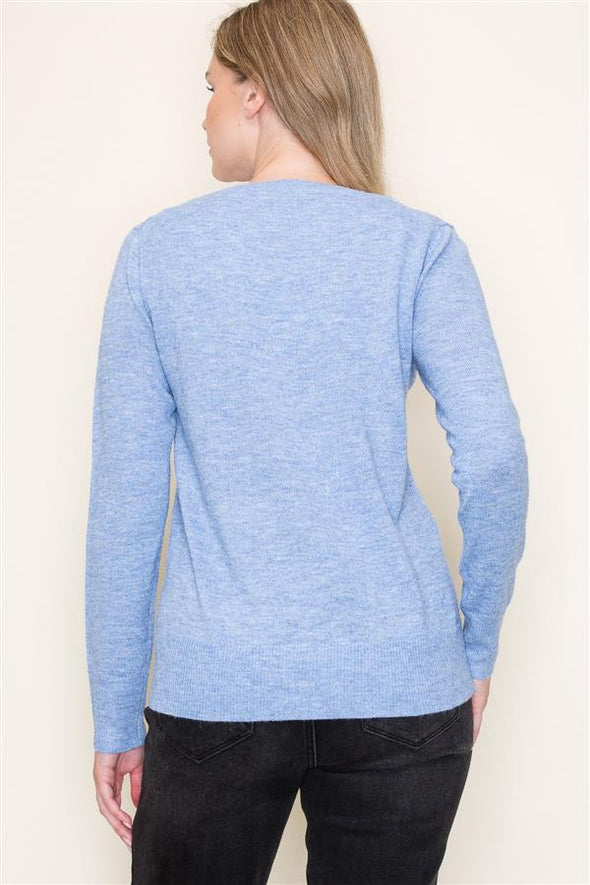 Lightweight Faux Cashmere Crewneck - Blue