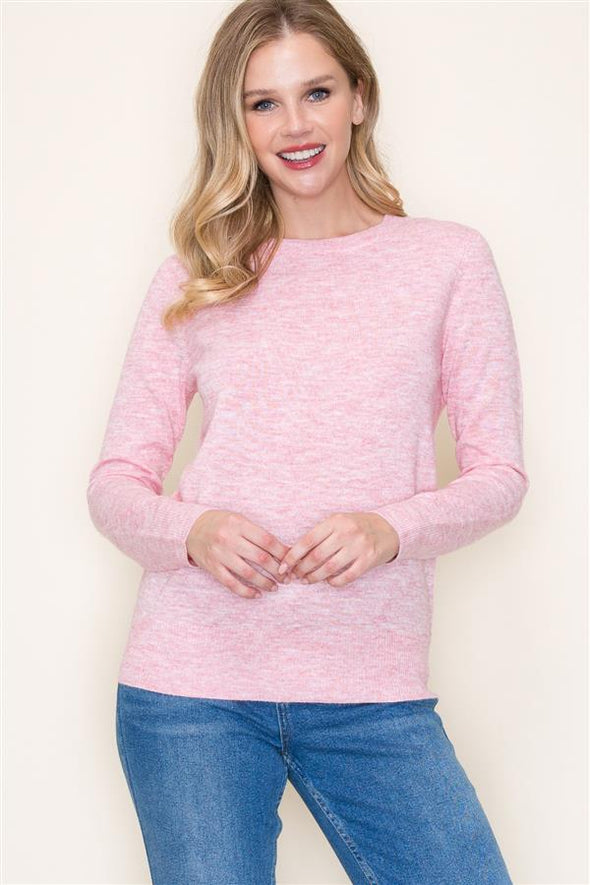 Lightweight Faux Cashmere Crewneck - Pink