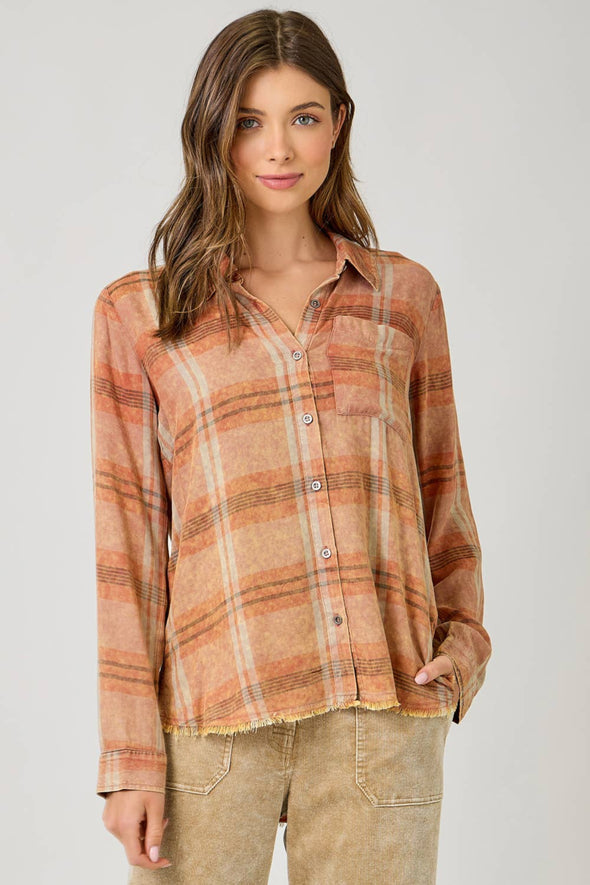 Washed Plaid Shirt - Pumpkin