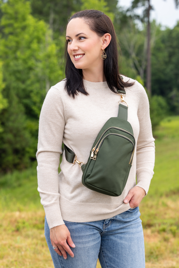 Brooklyn Nylon Sling Bag - Olive Green