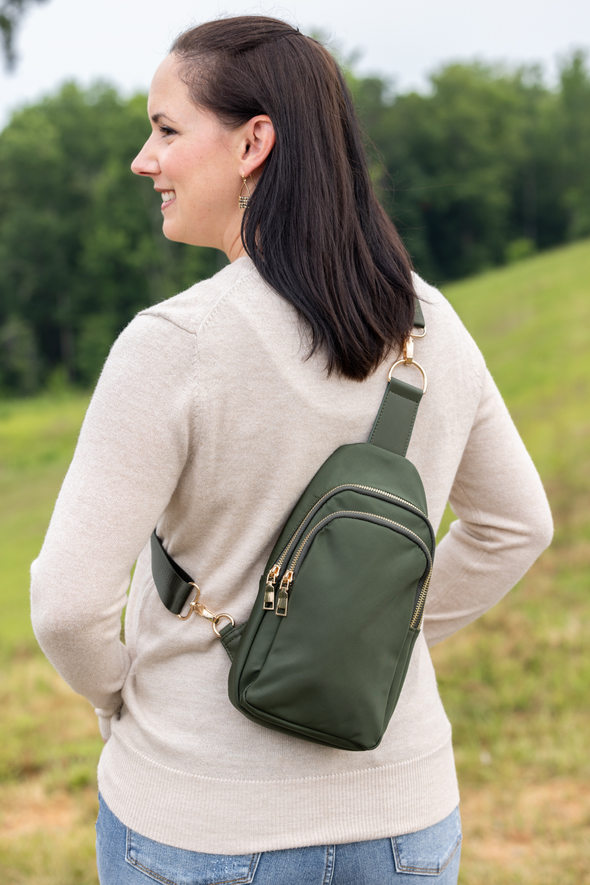 Brooklyn Nylon Sling Bag - Olive Green