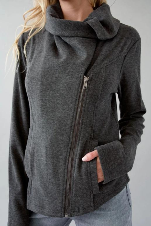 Zip Front Knit Sweatshirt - Gray
