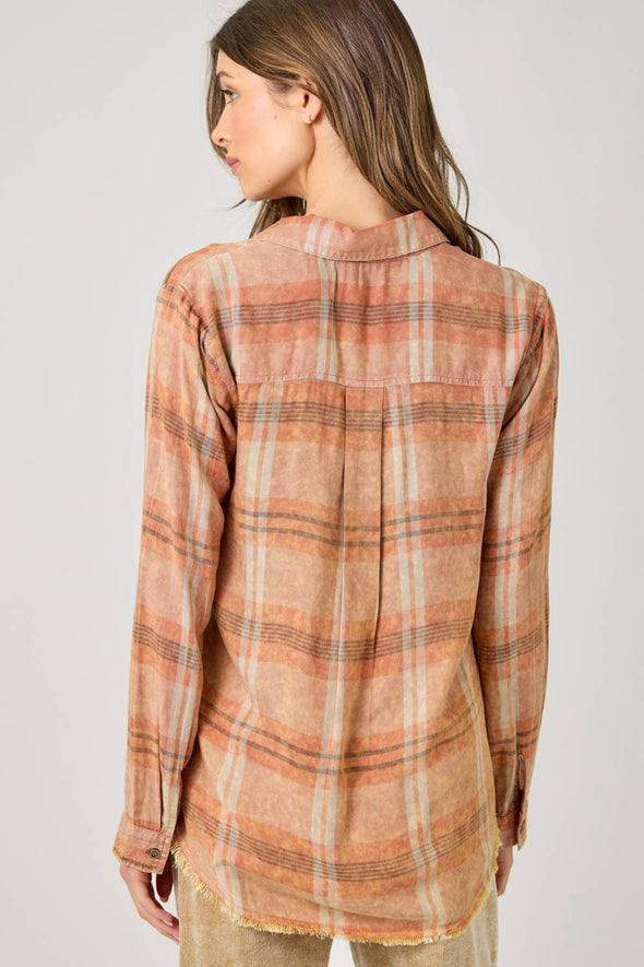 Washed Plaid Shirt - Pumpkin