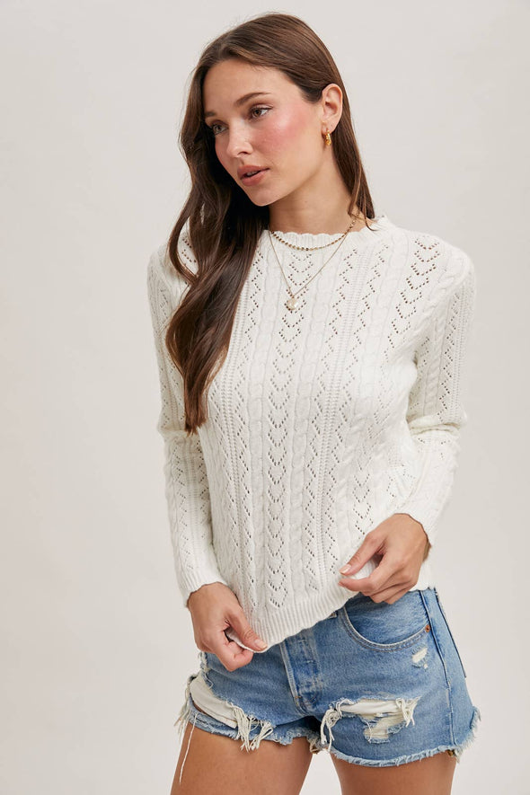 Scallop Edge Sweater - Latte