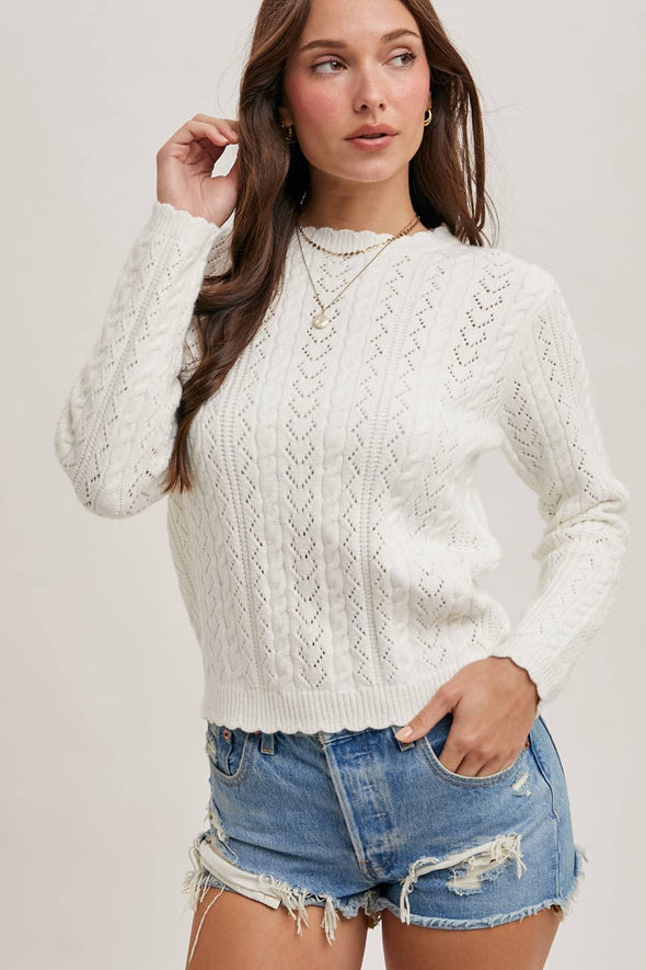 Scallop Edge Sweater - Latte