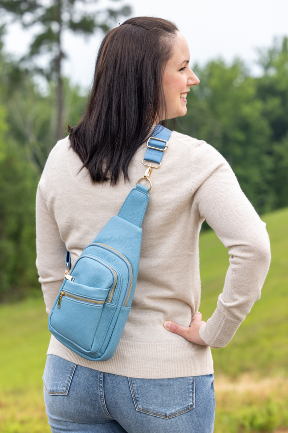 Leah Vegan Leather Sling Bag - Blue