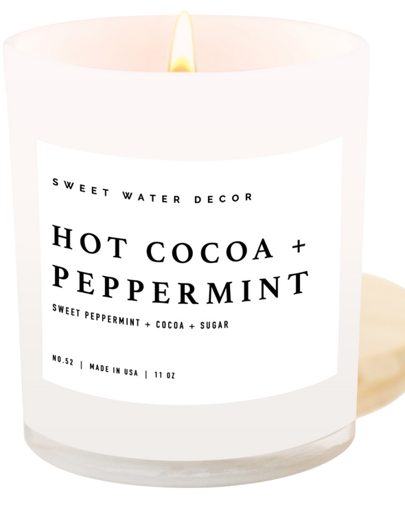 Hot Cocoa and Peppermint 11 oz Soy Candle - Holiday Decor