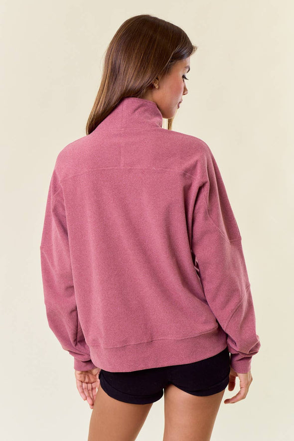 Buttery Soft Mock Neck Sweatshirt - Merlot