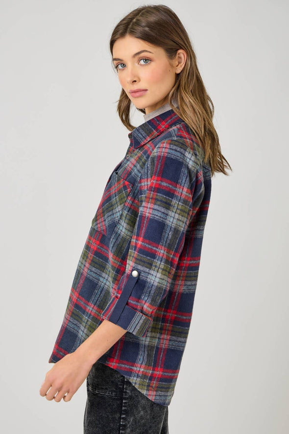 Plaid Shirt Jacket - Navy