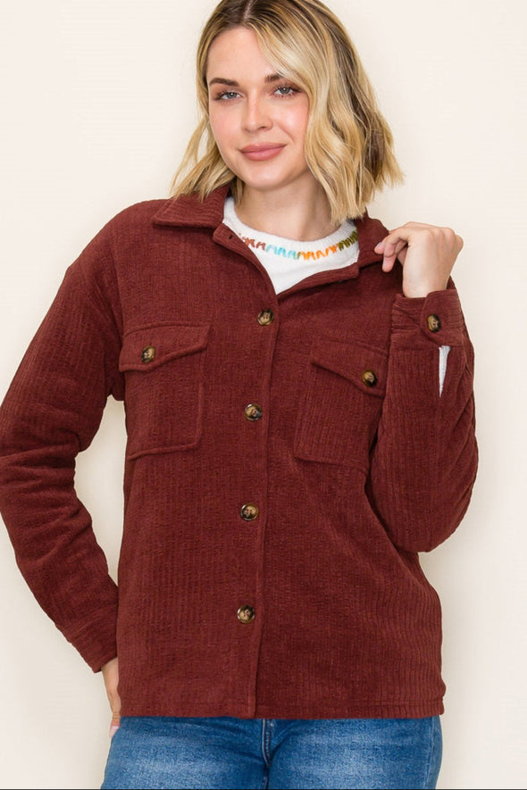 Corduroy Shirt Jacket - Burgundy