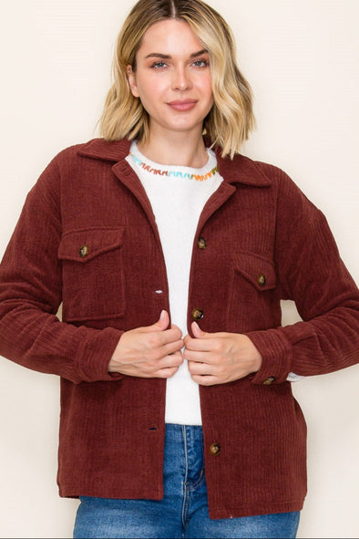 Corduroy Shirt Jacket - Burgundy