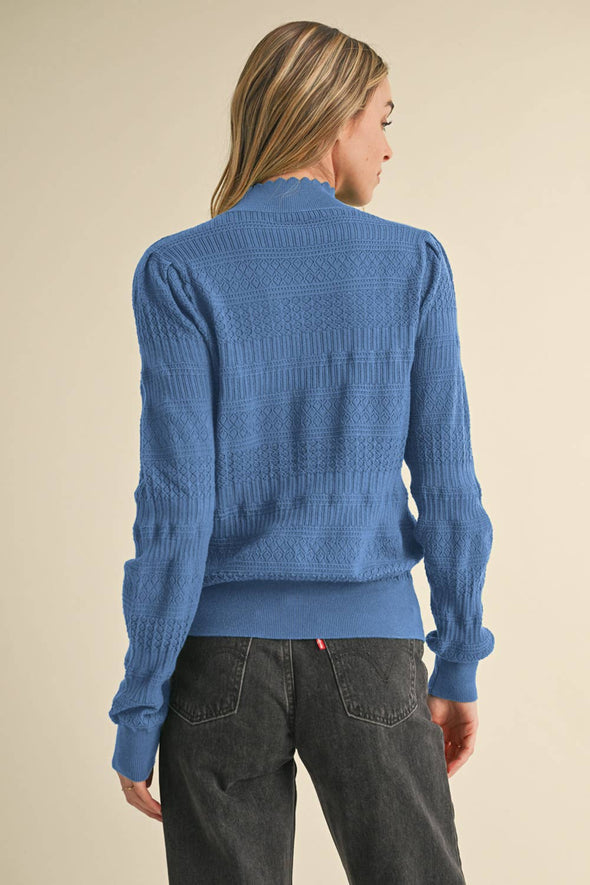 Pointelle Mockneck Sweater - Blue