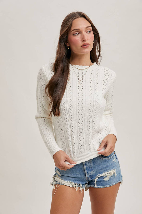 Scallop Edge Sweater - Latte