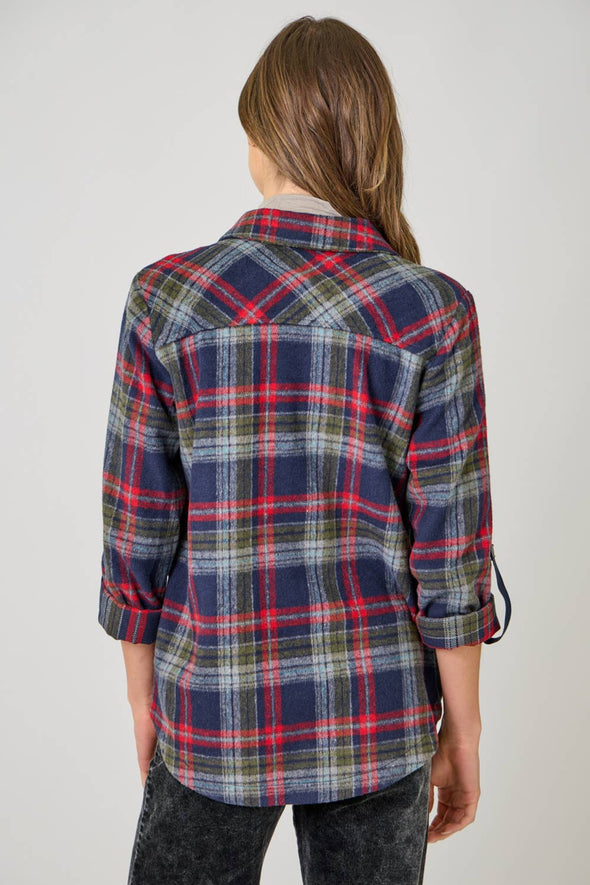 Plaid Shirt Jacket - Navy