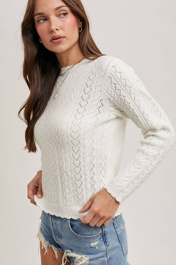 Scallop Edge Sweater - Latte