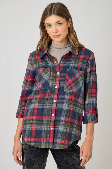 Plaid Shirt Jacket - Navy